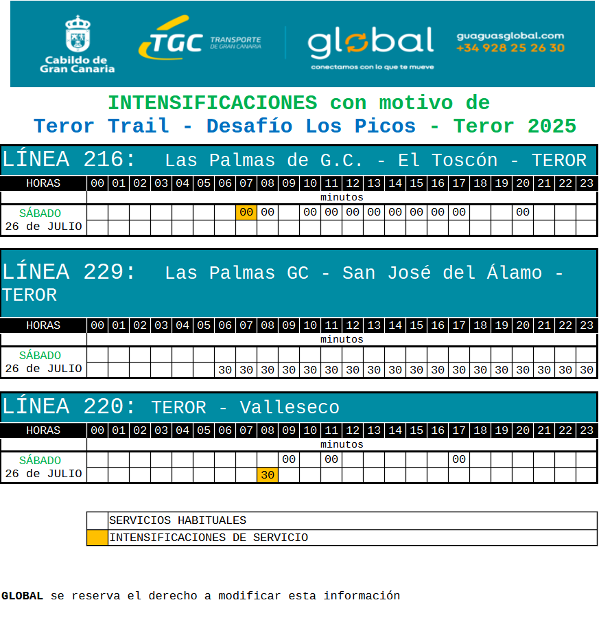 Calendario de servicios